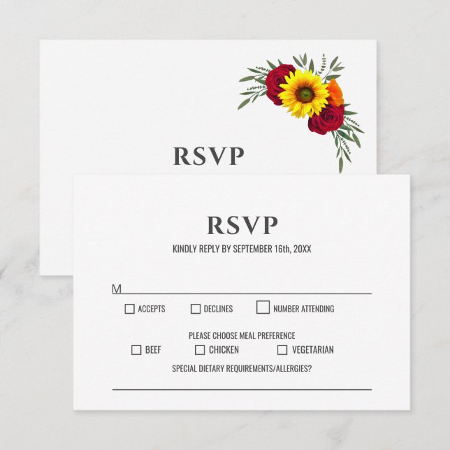 Sonnenblume Burgund Rose Wedding RSVP (Vorne/Hinten)