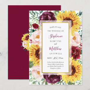 Sonnenblume Burgundy Fall Gold Blumenzwiebelhochze Einladung