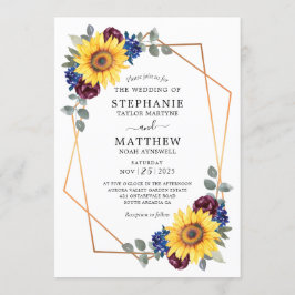 Sonnenblume Burgundy Navy Bloral Geometric Wedding Einladung