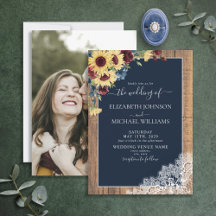 Sonnenblume Burgundy Navy Blue Wood Foto Hochzeit