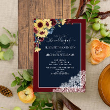 Sonnenblume Burgundy Navy Blue Wood Script Hochzei