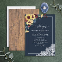 Sonnenblume Burgundy Navy Blue Wood Script Hochzei