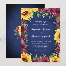 Sonnenblume Burgundy Rose Border Navy Hochzeit Einladung