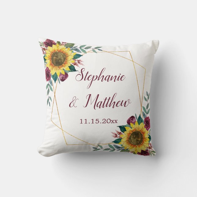 Sonnenblume Burgundy Rose Geometric Wedding Kissen (Vorderseite)