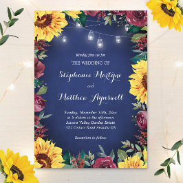 Sonnenblume Burgundy Rose Jar Lights Navy Hochzeit Einladung