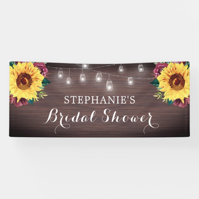 Sonnenblume Burgundy Rose Jars Wood Brautparty Banner (Horizontal)