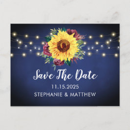 Sonnenblume Burgundy Rose Lights Navy Blue Wedding Ankündigungspostkarte
