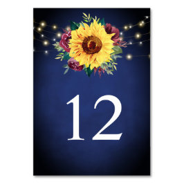 Sonnenblume Burgundy Rose Lights Navy Blue Wedding Tischnummer