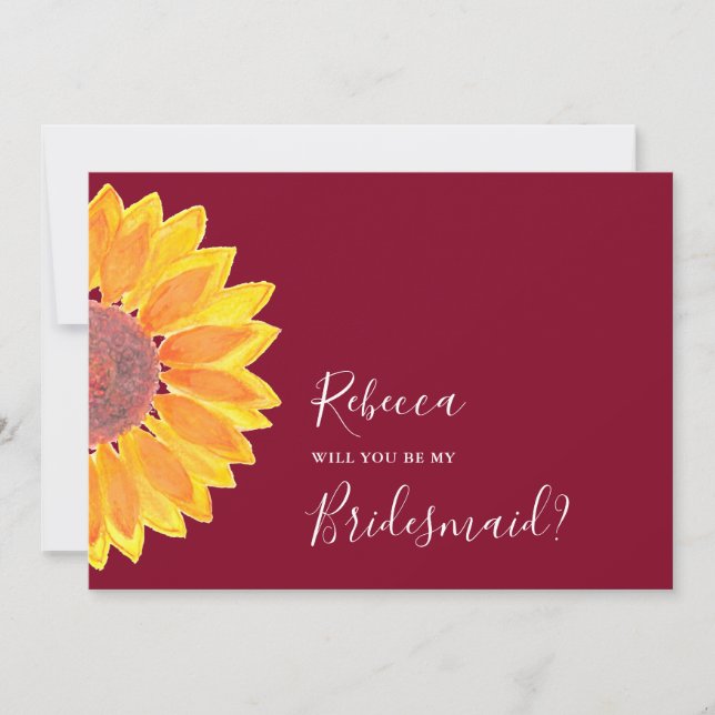 Sonnenblume Burgundy Wedding Bridesmaid Einladung (Vorderseite)