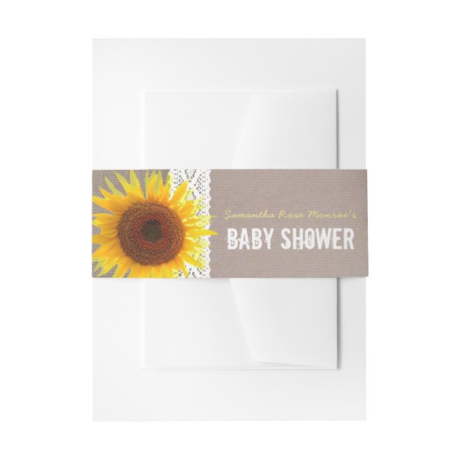 Sonnenblume Burlap & Crochet Lace Baby Dusche Einladungsbanderole (Vorderseite Beispiel)