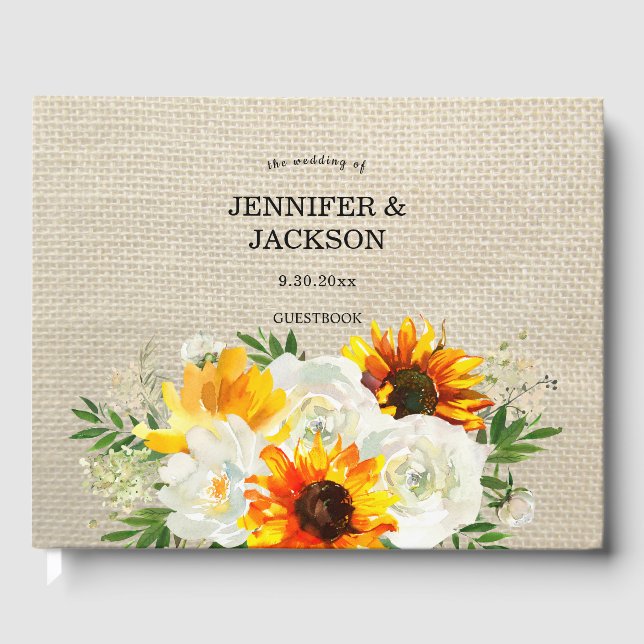 Sonnenblume - Burlap Gästebuch (Vorderseite)