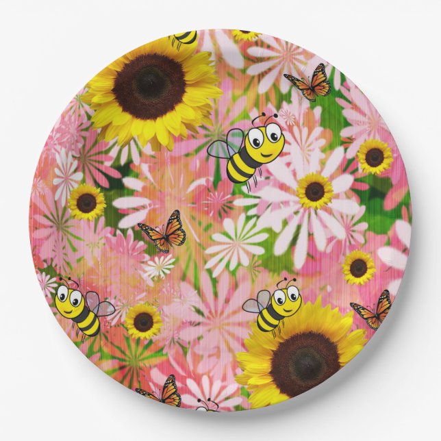 Sonnenblume Butterfly Bumblebepapier Teller (Vorderseite)