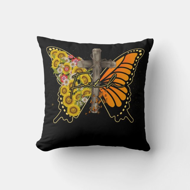 Sonnenblume Butterfly Faithcross Christlich Kissen (Vorderseite)