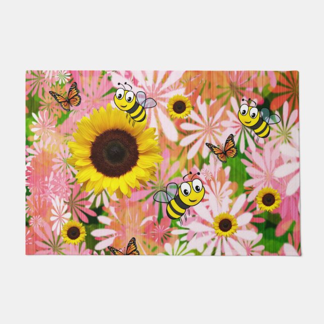 Sonnenblume Butterfly Hummel Door Mat Fußmatte (Vorderseite)