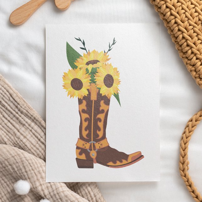 Sonnenblume Cowboy Boot Flat Card Feiertagskarte (Von Creator hochgeladen)