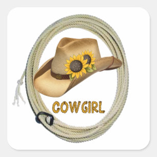 Sonnenblume-Cowgirl-Aufkleber Quadratischer Aufkleber