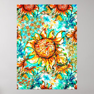 Sonnenblume Craze farbenfrohe Sommermuster Poster