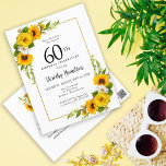 Sonnenblume Daisy 60. Geburtstagsparty Einladung Postkarte<br><div class="desc">Hübsche gelbe Sonnenblume,  60. Geburtstag Einladung. Gelbe Pfannenbäume und weiße Molkereien vermischen sich mit den Sonnenblumen. Ein rechteckiger goldfarbener Rahmen verleiht ihm ein elegantes Ambiente. Sehr einfach zu anpassen. Die Rückseite hat einen Sonnenblumenstrauß. Das ist perfekt für ein Sommergeburtstag. Dieser Artikel ist Teil der Kollektion Gelbe Sonnenblume Weiße Daisy.</div>