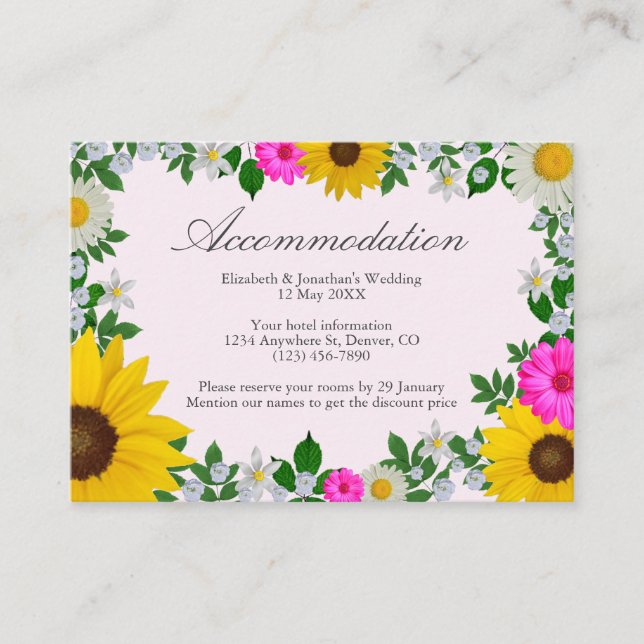 Sonnenblume Daisy Bloral Hochzeitsunterkunft Begleitkarte (Vorderseite)
