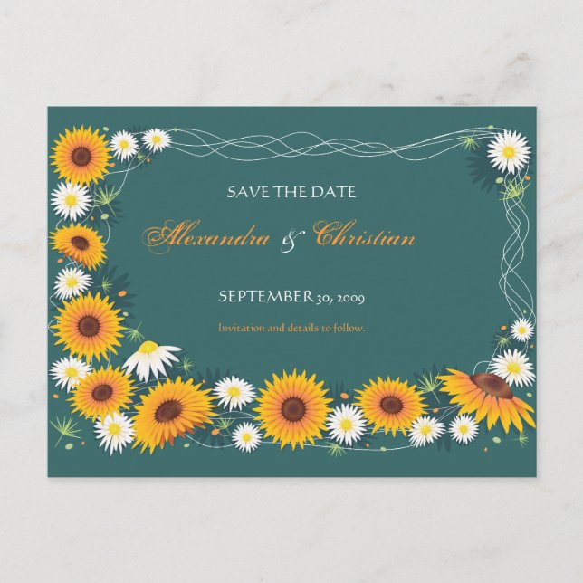Sonnenblume Daisy Save the Date Hochzeitsankündigu Ankündigungspostkarte (Vorderseite)