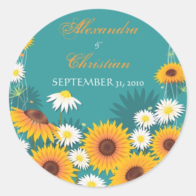 Sonnenblume Daisy Save the Date Hochzeitsankündigu Runder Aufkleber (Vorderseite)