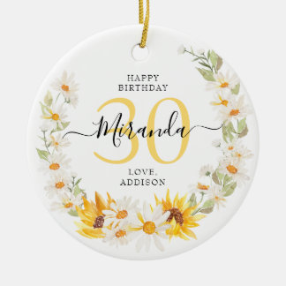Sonnenblume & Daisy Wreath Floral 30 Jubiläum Keramik Ornament