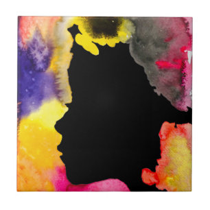 Sonnenblume Dame Silhouette Aquarellkunst Fliese