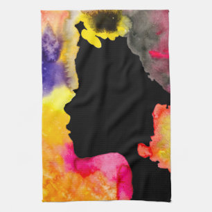 Sonnenblume Dame Silhouette Aquarellkunst Geschirrtuch