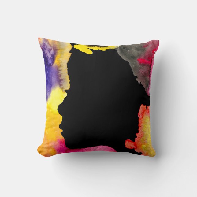Sonnenblume Dame Silhouette Aquarellkunst Kissen (Vorderseite)