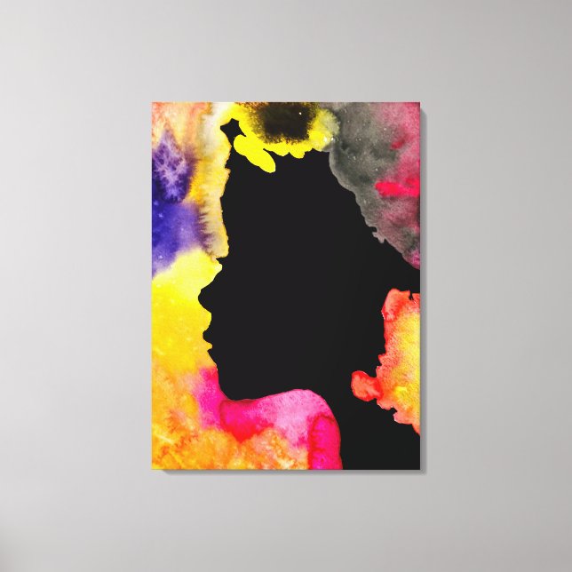 Sonnenblume Dame Silhouette Aquarellkunst Leinwanddruck (Vorderseite)