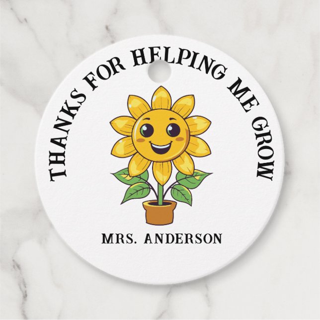 Sonnenblume danke, dass du mir geholfen hast, Lehr Geschenkanhänger (Vorderseite)