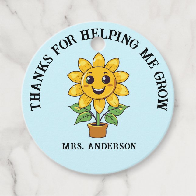 Sonnenblume danke, dass du mir geholfen hast, Lehr Geschenkanhänger (Vorderseite)