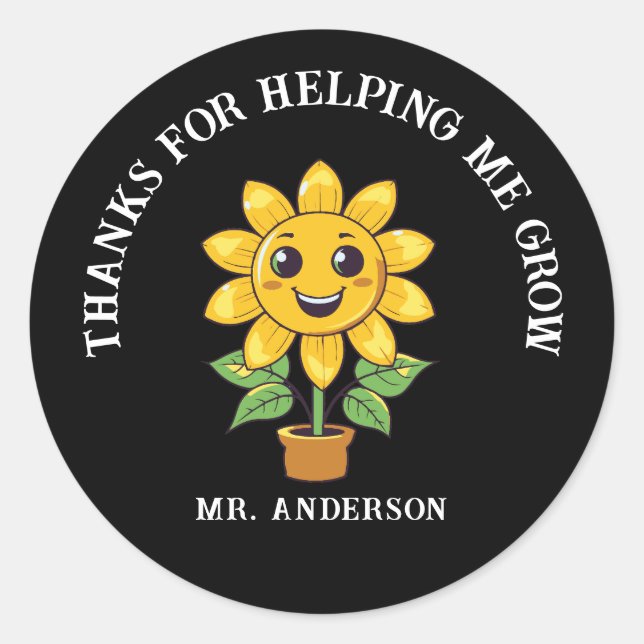 Sonnenblume danke, dass du mir geholfen hast, Lehr Runder Aufkleber (Vorderseite)