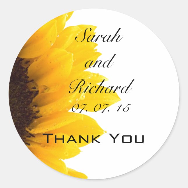 Sonnenblume Danke Gastgeschenk Hochzeit Stickers (Vorderseite)