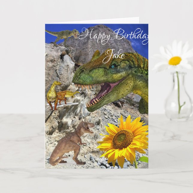 Sonnenblume Dinosaur Geburtstag geklappte Grußkart Karte (Kleine Pflanze)