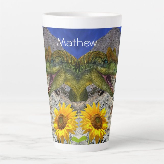 Sonnenblume Dinosaurier Blumenfloral Latte Tasse (Vorderseite)