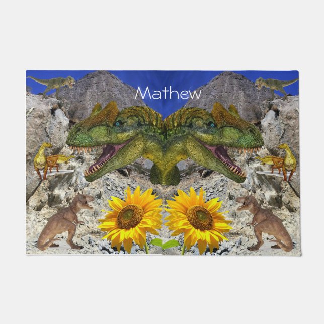 Sonnenblume Dinosaurier Door Mat Fußmatte (Vorderseite)