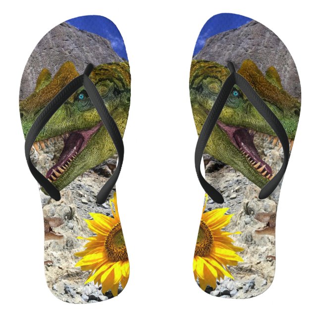 Sonnenblume Dinosaurier Floral Flip Flops (Fußbett)