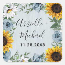 Sonnenblume Dusty Blue Country Rustikale Rose Hoch Quadratischer Aufkleber