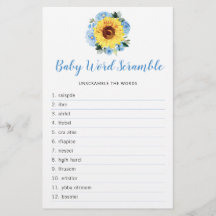 Sonnenblume Dusty Blue Floral Baby Dusche Word Spi