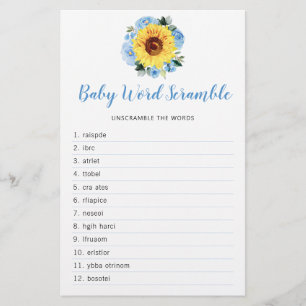 Sonnenblume Dusty Blue Floral Baby Dusche Word Spi