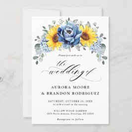 Sonnenblume Dusty Blue Slate Peony Floral Wedding Einladung
