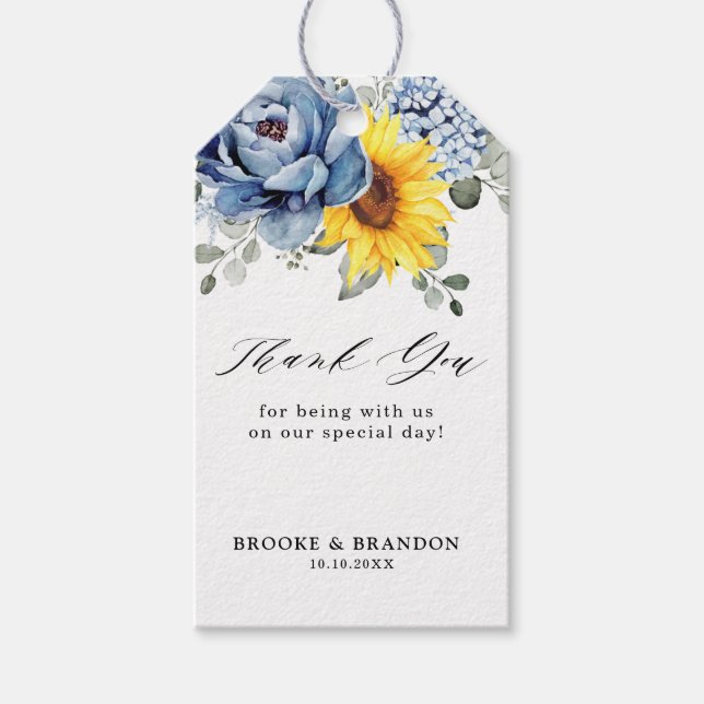 Sonnenblume Dusty Blue Slate Peony Floral Wedding Geschenkanhänger (Vorderseite)