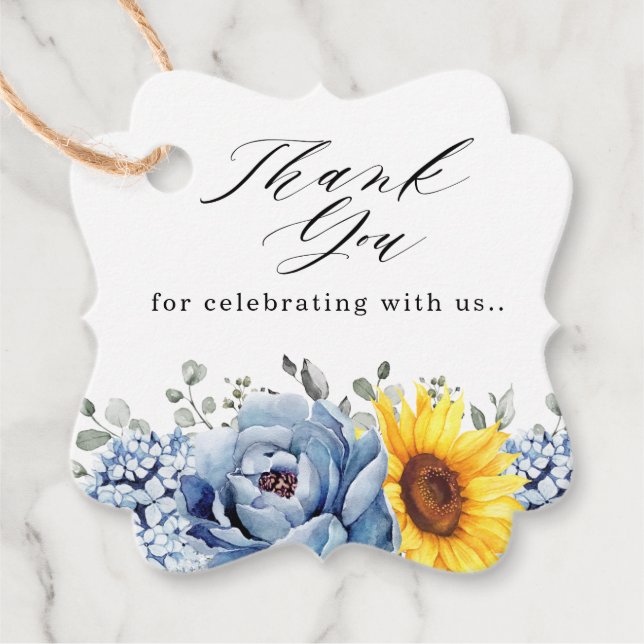 Sonnenblume Dusty Blue Slate Peony Floral Wedding Geschenkanhänger (Vorderseite)
