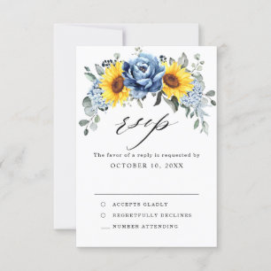 Sonnenblume Dusty Blue Slate Peony Floral Wedding RSVP Karte