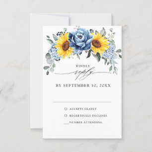 Sonnenblume Dusty Blue Slate Peony Floral Wedding RSVP Karte