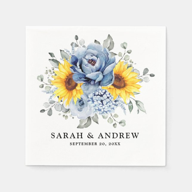 Sonnenblume Dusty Blue Slate Peony Floral Wedding Serviette (Vorderseite)