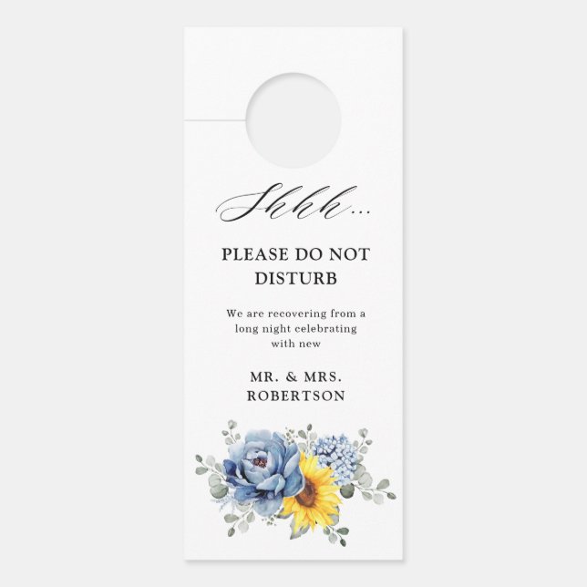 Sonnenblume Dusty Blue Slate Peony Floral Wedding Türanhänger (Vorderseite)