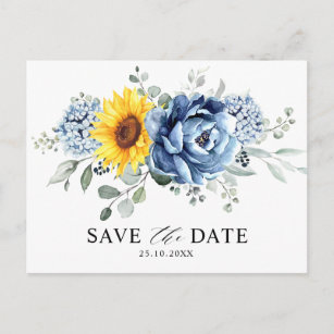 Sonnenblume Dusty Blue Slate Peony Save the Date Postkarte