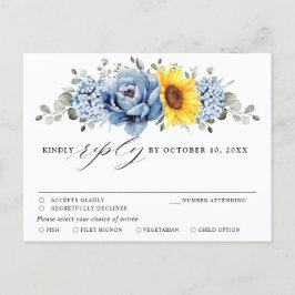 Sonnenblume Dusty Blue Slate Peony Wedding RSVP Postkarte